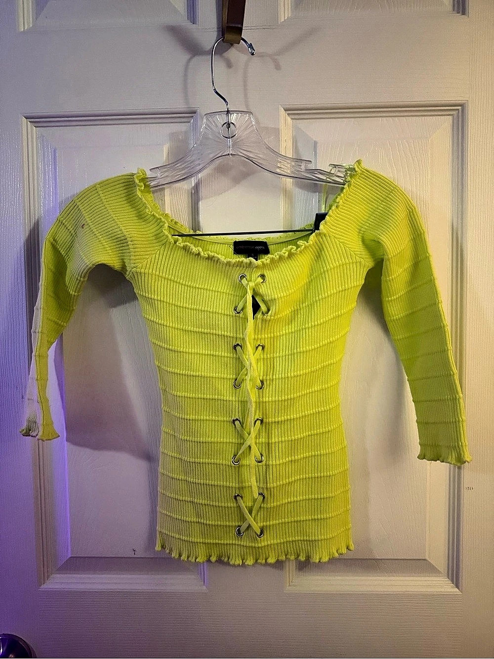 Neon Lace-Up Knit Sweater